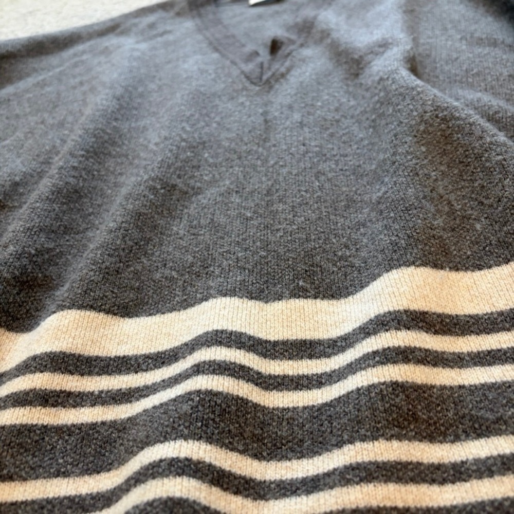 Vince Poncho Womens M/L Wool Cashmere Striped V Neck Sweater Brown Cozy Knit - Picture 3 of 13
